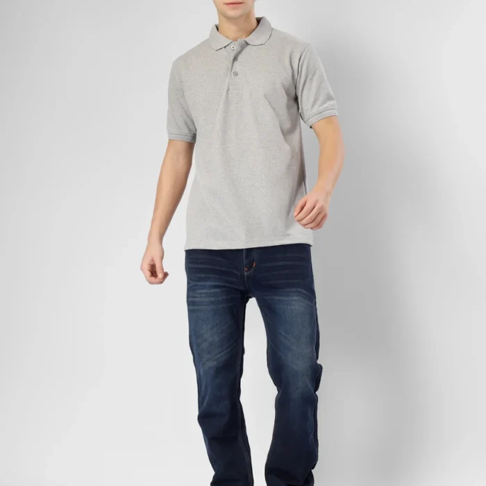 Grey Cotton Polo T-Shirt
