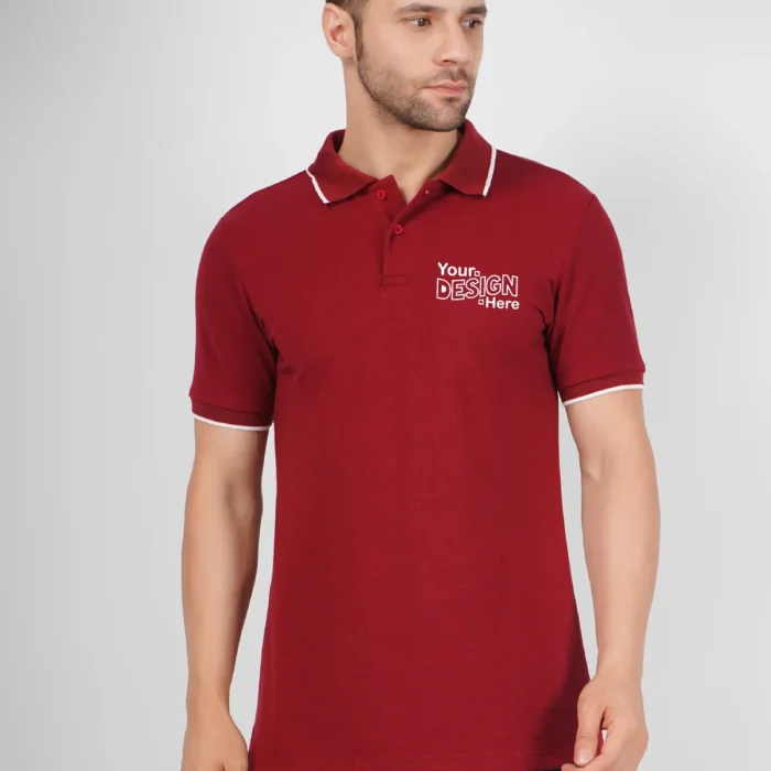 Premium Tipped Polo T-Shirt (Maroon-White)